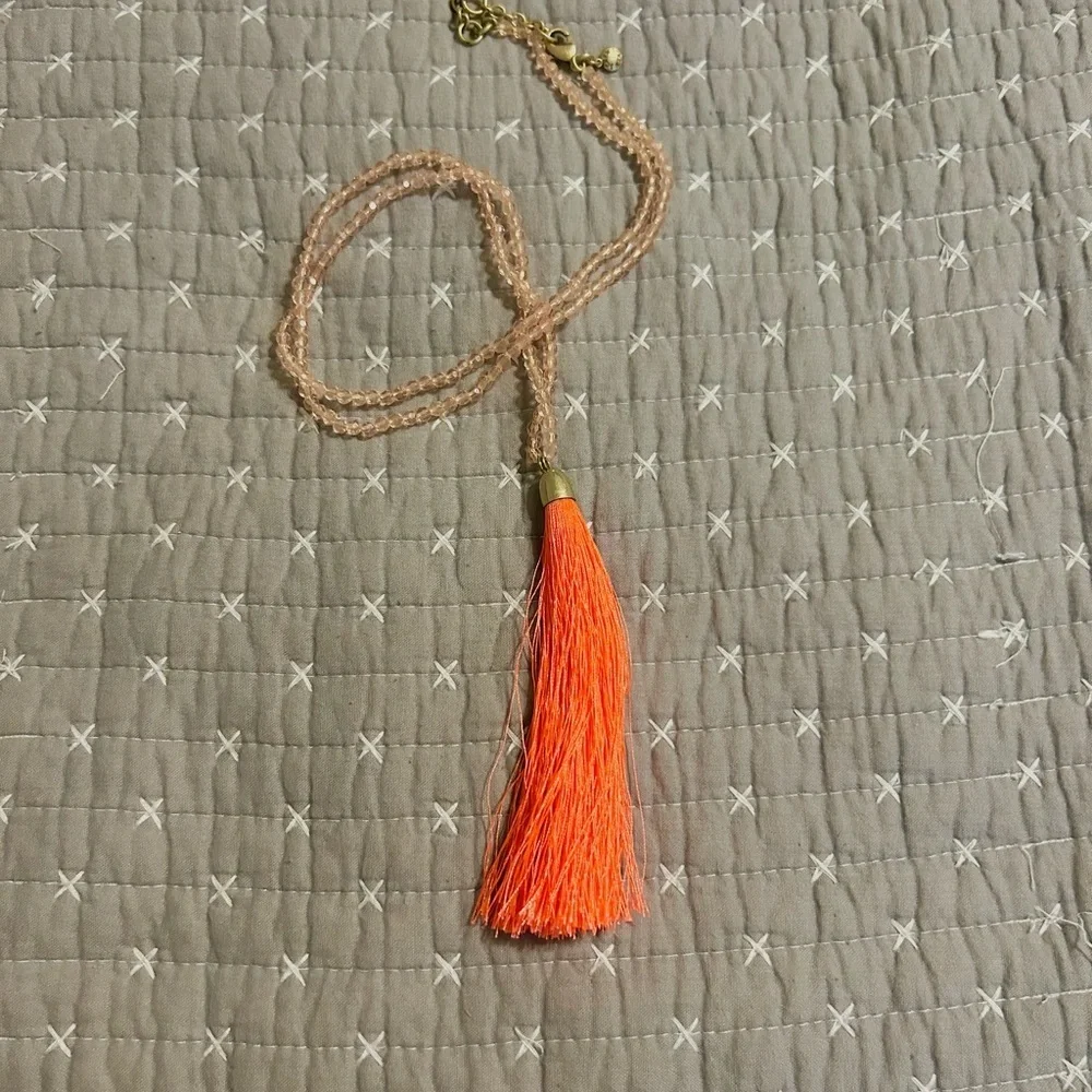 (Bundle 2 for $20) J.Crew Vibrant Coral Orange Beaded Tassel Necklace - Picture 1 of 1